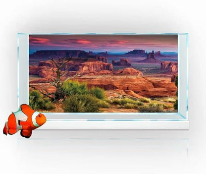 24X12IN Desert Loess Rock Cactus Oasis Reptile Habitat Background, Natural Sunset Desert Themed Terrarium Background, Aquarium Background with 10 EVA Double-Sided Tape - size: 24X12in/60X30cm