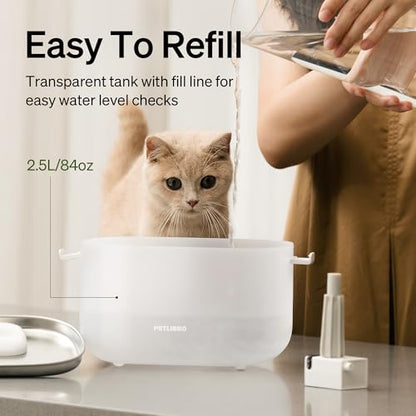 PETLIBRO Cat Water Fountain Stainless Steel Tray, Wireless Pump Cat Fountain, Ultra Quiet Pet Water Fountain, 2.5L Automatic Water Dispenser for Cats, Dual Flow Cat Water Dispenser Easy to Clean - size: 2.5L Fountain