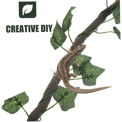 WOONEKY 1m Jungle Vines Rattan Strip Decor for Reptile Habitats Flexible and Curved Design Suckers for Lizard Frogs Snakes and More Cups and Leaf