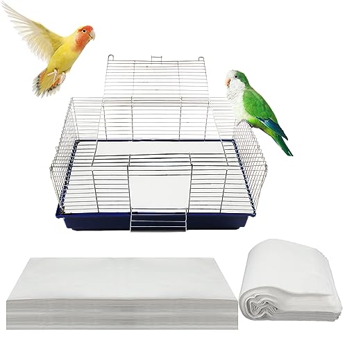 Buryeah 200 Pcs Bird Cage Papers Liner Disposable Non Woven Parrot Bird Pad, Precut Absorbent Bird Paper, Pet Cages Cushion Accessories for Parrot Canary Finch Macaw Parakeet, 22.8 x 11.1''