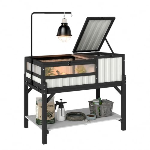 Large Tortoise Habitat with Storage Shelf, Wooden & Plastic Tortoise Enclosure with Adjustable Lamp Stand, Viewing Window, Pull-Out Tray, 2-Room Indoor Outdoor Reptile Turtle House - size: 39.0"L x 22.8"W x 33.0"H
