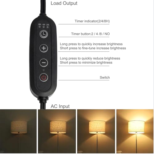 2Pack Plug-in Dimmer 110-120V Timer Switch Wire for Grow Lights Aromatherapy Diffuser 2H/4H/8H Dimmer Inline Lights Switch for Incandescent/Halogen Bulb Table or Floor Lamp