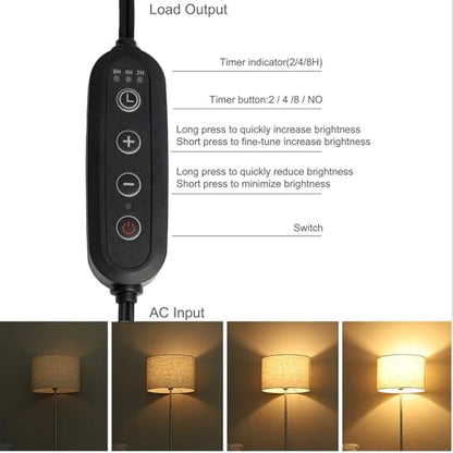 2Pack Plug-in Dimmer 110-120V Timer Switch Wire for Grow Lights Aromatherapy Diffuser 2H/4H/8H Dimmer Inline Lights Switch for Incandescent/Halogen Bulb Table or Floor Lamp