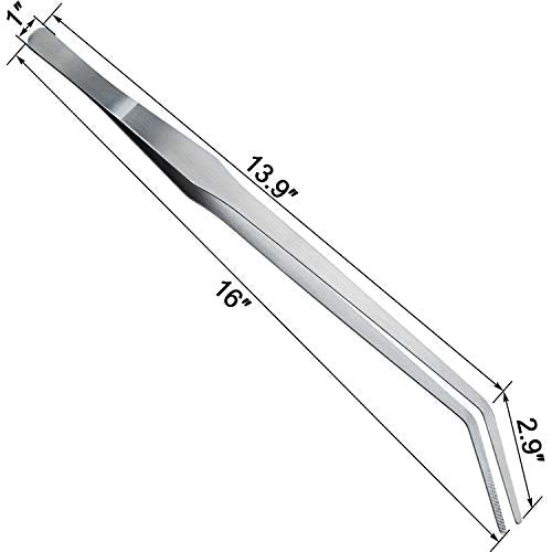 OIIKI 15 inch Curved Aquarium Tweezers, Stainless Steel Polished Tongs Tweezers with Precision Serrated Tips for Garden, Kitchen, Indoor & Outdoor - size: 15 inch Curved (1 PCS)