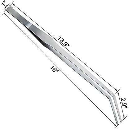 OIIKI 15 inch Curved Aquarium Tweezers, Stainless Steel Polished Tongs Tweezers with Precision Serrated Tips for Garden, Kitchen, Indoor & Outdoor - size: 15 inch Curved (1 PCS)