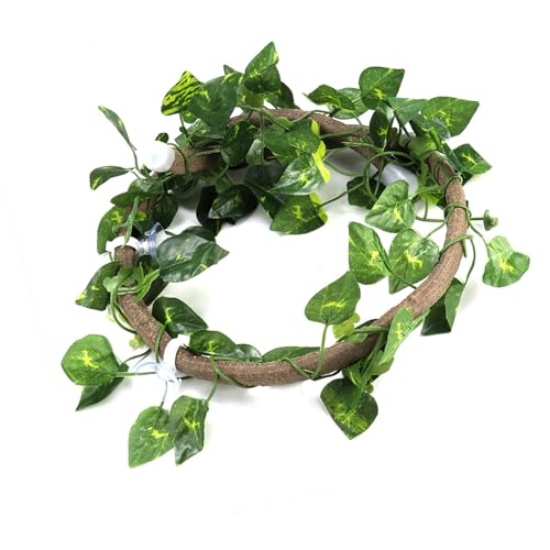Haofy Reptile Vines for Climbing, 1m Bendable Jungle Vine with Suction Cups, Lifelike Decor for Lizards Tree Frogs Geckos in Terrariums (Rattan + Green Radish Leaves) - size: Rattan + green radish leaves