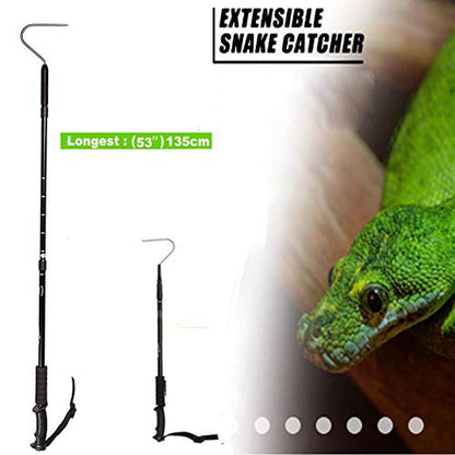Extendable Snake Hook Reptile Corn Snake Ball Python Rattlesnake Handling Tool for Catching,Controlling,Or Moving Snakes, Material Tool(53inch and 25inch)
