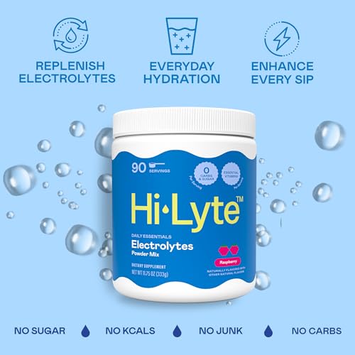 Hi-Lyte Electrolyte Powder, Daily Hydration Supplement Drink Mix, 90 Servings | Sugar-Free, 0 Calories, 0 Carbs | No Maltodextrin. Gluten-Free | Supports Keto | Light Refreshing Flavor (Raspberry) - style: Raspberry - 90 Servings