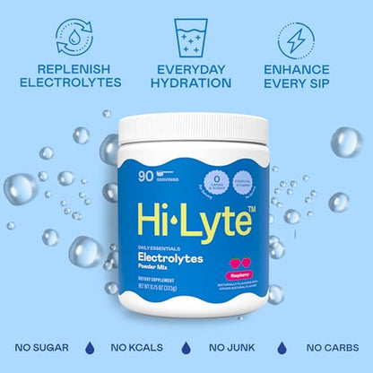 Hi-Lyte Electrolyte Powder, Daily Hydration Supplement Drink Mix, 90 Servings | Sugar-Free, 0 Calories, 0 Carbs | No Maltodextrin. Gluten-Free | Supports Keto | Light Refreshing Flavor (Raspberry) - style: Raspberry - 90 Servings