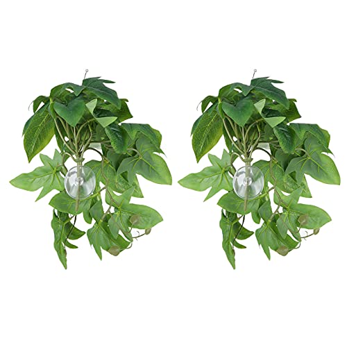 2PCS Artificial Water Plant Simulation Vine Lifelike Plastic Sweet Potato Leaves Decoration with Suction Cup for Fish