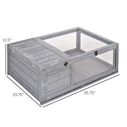 Wooden Tortoise House Indoor Turtle Habitat Enclosure Outdoor Reptile Cage for Lizards, Geckos, Gray