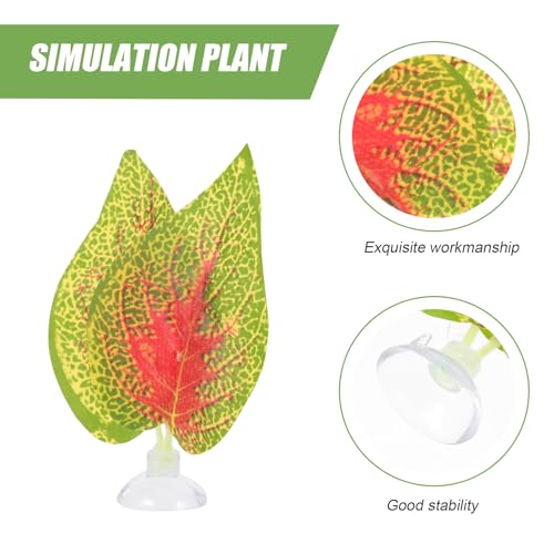 PRETYZOOM 2pcs Reptile Climbing Leaves Artificial Aquarium Plants with Suction Cups, Green Fruit and Purple Perilla Leaf Decorations for Snake, Lizard, Turtle Terrarium Habitat