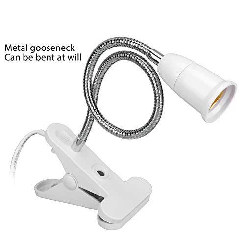 Luqeeg Clip Desk Lamp Socket, 360° Flexible Wire Neck Clip, E27 Flexible Light Socket Reading Light Stand Clamp Lamp Fixture 5.9ft Cable with On/Off Switch for Plants Grow Study Work Salon(US Plug)