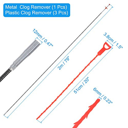 uxcell 3pcs 20 Inch Drain Hair Clog Remover Tool PP & 80 Inch Drain Cleaner Tool Sticks Stainless Steel Sewer Cleaning Hook Unclog Sink Unclogger for Toilet Bathtub Sewer, Red - color: Red, size: 80 Inch