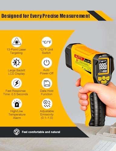 NJTY Infrared Thermometer Gun, -58℉ to 1472℉, High Precision, Non-Contact Laser Temperature Sensor with Backlit LCD, for Cooking, BBQ, Automotive, Industrial Use - style: -58℉ to 1472℉