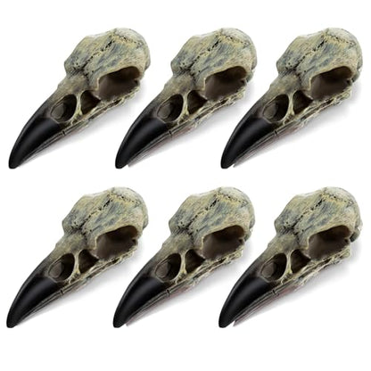 6Pcs Halloween Raven Skull Decor, Gothic Fake Crow Skull for Necklace, Resin Bird Skulls Pendant for Halloween Costumes, Wall Decorations - style: 6Pcs
