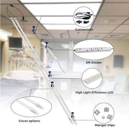 2Pack 3500K Warm Soft kit, 4FT LED Magnetic Mount Retrofit Kit, 24W = 60W Fluorescent Light, Super Bright 3600LM, Recessed Panel and Troffer Light Retrofit kit, Quick Repair, Transparent Cover - color: 4ft 2pack 3500k Transparent