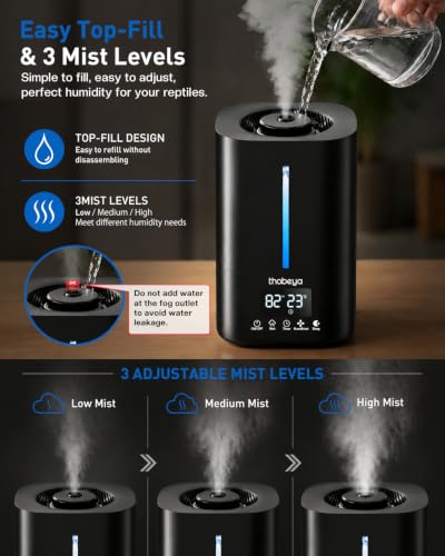 1.32 Gal / 5L Reptile Fogger Humidifier, with Remote & Timer, with Precise Humidity Control, Terrarium Humidifier Suitable for indoor Plants, Grow Tent, Greenhouse, Reptiles & Amphibians (Dual Hose)