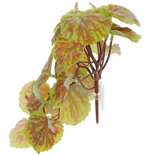 Cabilock Artificial Hanging Reptile Plant Ornament with Suction Cups, 23 Green Begonia Leaves Simulated Terrarium Decor for Amphibian Habitat and Lizard Tank