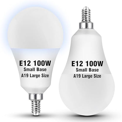 E12 LED Ceiling Fan Light Bulbs 100 Watt Equivalent, Daylight White 5000K 9W 1000LM, A60 Globe A19 Shape E12 Small Candelabra Screw Base Bulb for Chandelier Pendant Lighting, Non-Dimmable, 2 Pack - color: Daylight White, size: 100 Watts