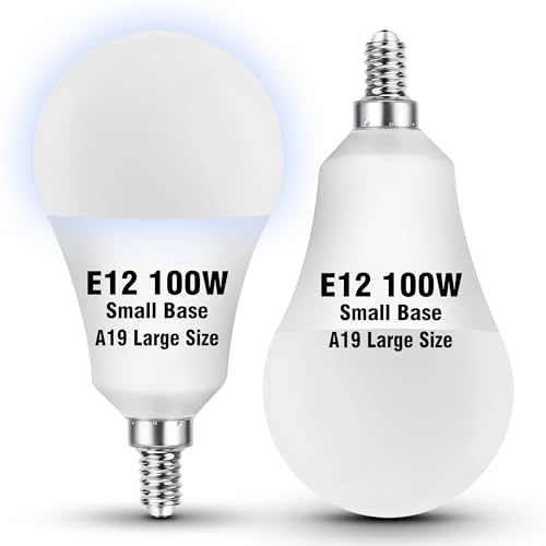 E12 LED Ceiling Fan Light Bulbs 100 Watt Equivalent, Daylight White 5000K 9W 1000LM, A60 Globe A19 Shape E12 Small Candelabra Screw Base Bulb for Chandelier Pendant Lighting, Non-Dimmable, 2 Pack - color: Daylight White, size: 100 Watts