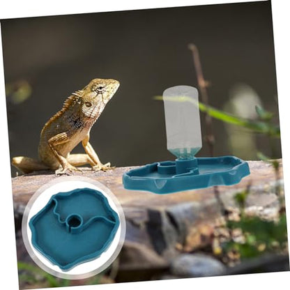 POPETPOP Reptile Water Dispenser-Reptile Waterer Automatic Refilling Water Dispenser Tortoise Lizard Turtle Feeding Water Bowl with Bottle(Blue)