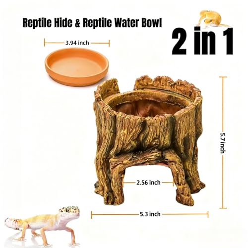 Reptile Hide Cave Hideout Habitat House Decor with Clay Water Basin Humidifying Help Shedding for Leopard Gecko Snake Ball Python Tortoise Toad Tarantula Frog