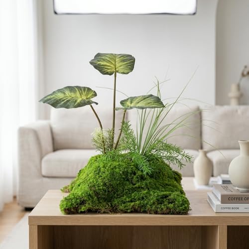 Green Fake Plants, 9 Bunch Artificial Grass Plants 34cm Tall, Realistic Faux Plants for Living Room Office Decor