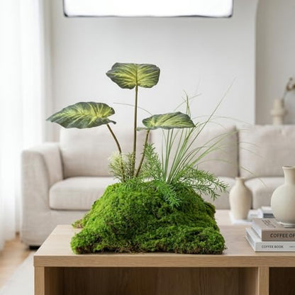 Green Fake Plants, 9 Bunch Artificial Grass Plants 34cm Tall, Realistic Faux Plants for Living Room Office Decor