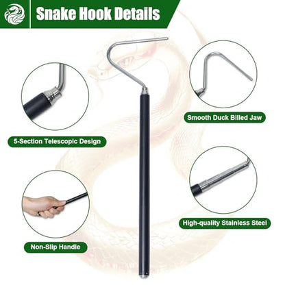 IC ICLOVER Snake Catcher Net + 39" Collapsible Snake Hook, Snake Grabber Handling Tool, Reptile Catching Net with Telescopic Pole Stick, Best Tool Set for Moving Pick-Up Rattle Snakes Lizard Reptiles