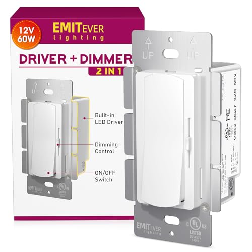 Dimmer Light Switch & 12V 60W Dimmable LED Driver 2 in 1, UL Listed Single-Pole or 3-Way Slide Dimmer Switches for Led Strip Lights,120VAC to 12VDC Power Supply for Low Voltage Project, Glossy White - style: Dimmer Switch-12V 60W LED Driver