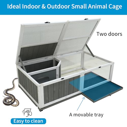 Tortoise Habitat Indoor Wooden Tortoise House, Turtle Enclosure Outdoor Reptile Cage with Removable Bottom,Openable Roof Activity Area and Removable Tray Lizard