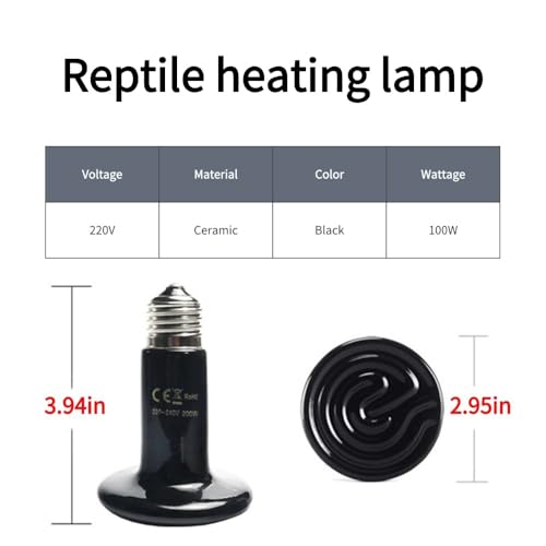 Reptile Heating lamp, pet Heating and Insulation Equipment, only Heats up and Does not emit Light, Suitable for Crawling Pets, Reptiles, Amphibians, Pets - size: 100W
