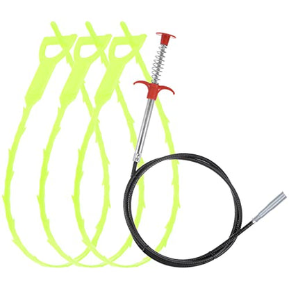 uxcell 3pcs 20 Inch Drain Hair Clog Remover Tool PP & 80 Inch Drain Cleaner Tool Sticks Stainless Steel Sewer Cleaning Hook Unclog Sink Unclogger for Toilet Bathtub Sewer, Green - color: Green, size: 80 Inch