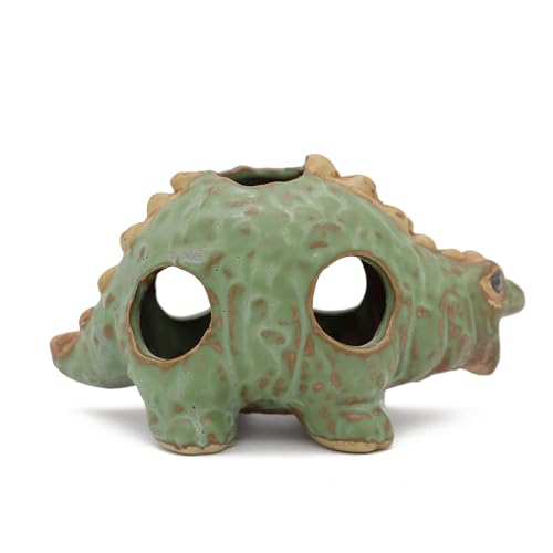 ALEGI Aquarium Ceramic Decorations Hideout, Cut Ceramic Dinosaurs Cave Rock | For Cichlids, Betta Tank Decor