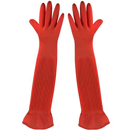 SunGrow 22" Long Rubber Gloves for Dog and Cat Bath, Grooming, Aquarium Water Changes - Keep Hands and Arms Dry with Comfortable, Waterproof, Non-Slip Household Gloves