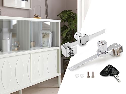XIEHE 318 Sliding Glass Door Lock, Closet Locks for Sliding Doors with 2 Keys, Ratchet Lock with Chrome Finish, No Drill Cabinet Door Lock (5 Pack, Keyed Different) - size: 1pack, Keyed Different (Pack of 5)