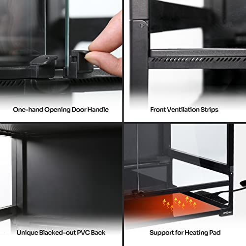 REPTI ZOO 67 Gallon Large Glass Reptile Terrarium 48" x 18" x 18", Easy Folding & Detaching Reptile Breeding Tank with Black PVC Back Panel Full Open Door Screen Ventilation