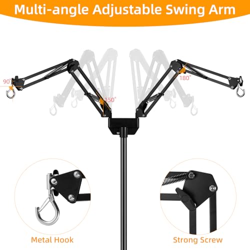 Dual Reptile Heat Lamp Stand, Adjustable Reptile Light Stand (15.7-74.3inch) with 360° Swing Arm and Anti-tip Clip, Lamp Holder for Terrarium, Amphibians Cage and Plants