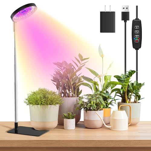 Grow Lights for Indoor Plants Full Spectrum, 48 LEDs Plant Light for Indoor Plants with 2 Mounting Options, 3 Optional Spectrums, 3/9/12Hrs, 10 Brightness, 7"-26" Height Adjustable (Black) - color: Black