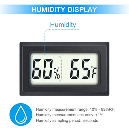 6 Pack Mini Indoor Temperature Humidity Meter Gauge Thermometer Hygrometer LCD Display Fahrenheit (℉) for Humidors Greenhouse Garden Cellar Jars Closet