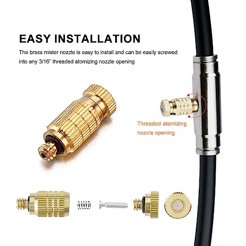 20pcs High Pressure Atomizer Nozzle Brass Misting Nozzles for Outdoor Cooling System, Landscaping, Greenhouse Irrigation, Air Humidification, Anti-Drip Fogging Spray Head(0.004"/0.1mm)