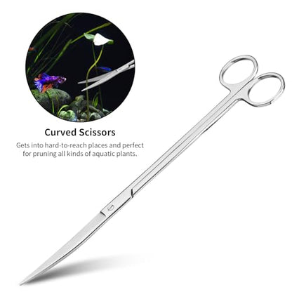 Ohtomber Aquascape Tools Aquarium Kit - 4PCS Terrarium Supplies Include Long Tweezers for Terrarium, Feeding Tongs, Aquarium Scissors, Algae Scraper for Fish Tank Cleaning Plant Trimming