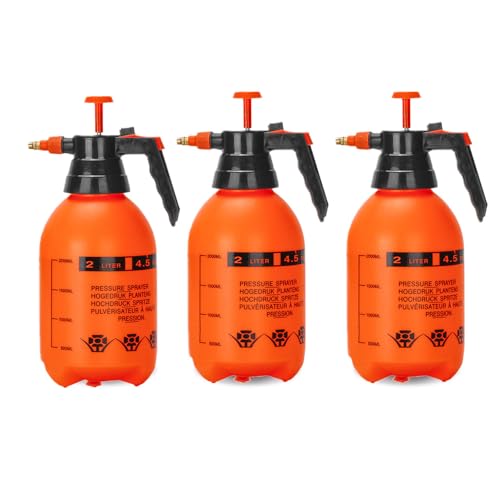 2L/0.5Gal Handheld Pressure Sprayer, Portable Pump Watering Can with Adjustable Nozzle, Garden Sprayer for Indoor Plants, Outdoor Lawn, Gardening Tools for Watering, Mist Spraying, Weed Control - color: 2L-Organge-3PCS