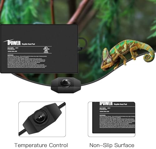 iPower 8 by 12 Inch Reptile Heating Pad with Temperature Adjustable Controller Knob, Under Tank Warmer Terrarium Heat Mat for Reptiles and Amphibians - size: 8 X 12 Inch