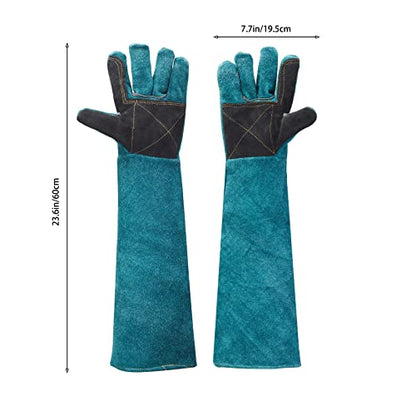 AOWPFVV Animal Handling Gloves Bite Proof Leather Dog Cat Scratch Bird Falcon Grabbing Reptile Squirrel Snake(Large,23.6in) - color: Dark Green +Black Padding Size Large 23.6in