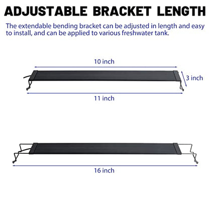 WaterRebirth Ultra-Slim Full Spectrum LED Aquarium Light with Adjustable Brackets,500LM 12W for 12Inch to 18Inch Fish Tank Lighting Fresh Water - size: 10-15"