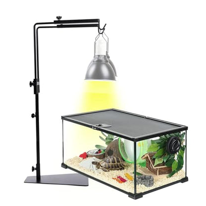 Adjustable Reptile Dual Lamp Stand Floor Light Holder, Hook Hanging Heat Lamp for Reptile Amphibian Terrariums Tortoise and Other Cold Blooded Animal Enclosures Glass Terrarium Heating Light