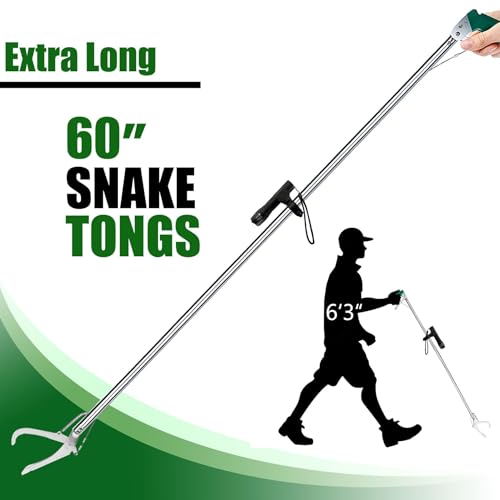 IC ICLOVER Snake Tongs, Upgrade 60 Inch Extra Long Snake Grabber, with Hands-Free Flashlight for Night Using, Heavy Duty Reptile Snake Catcher Wide Jaw Handling Tool with Lock, Non-Slip Grip Handle