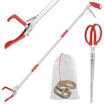 50in Multi-Functional Snake Grabber Tool Set，Collapsible Snake Catcher with Wide Jaw, Stainless Steel Snake Tongs with Non-Slip Grip Handle